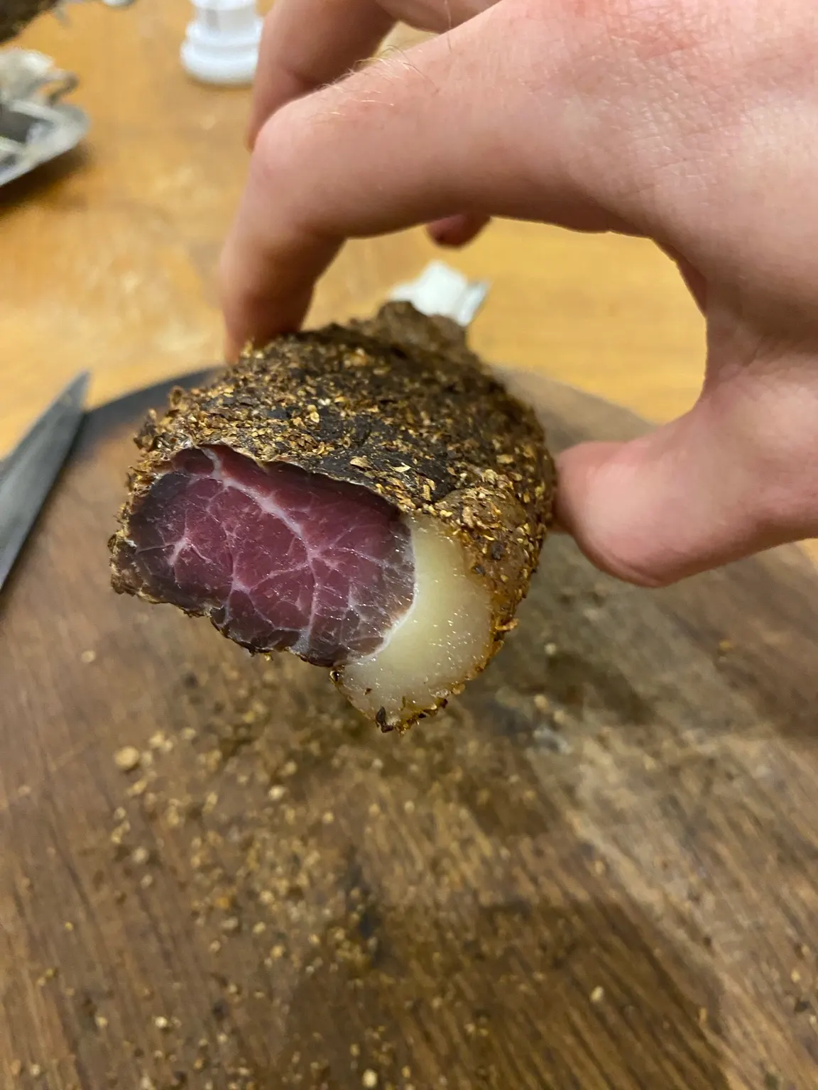 Unassigned biltong cross-section showing a fat cap