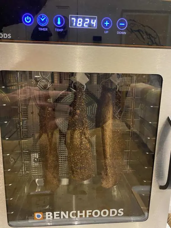 Pieces hanging in the dehydrator